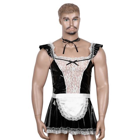 wet look french maid costume uniform mens stag do funny adult fancy