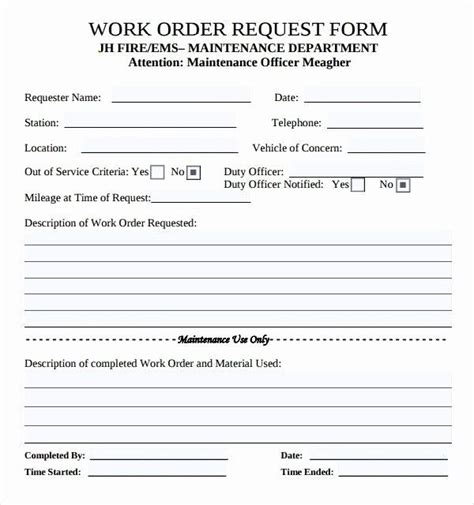 A free customizable work order template is provided to download and print. Work Request form Elegant Printable Maintenance Work order ...