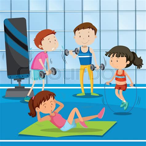 People Work Out At The Gym Stock Vector Colourbox