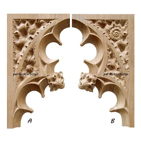 Pair Of Gothic Style Leaf And Rose Carved Arch Panel Etsy Carving