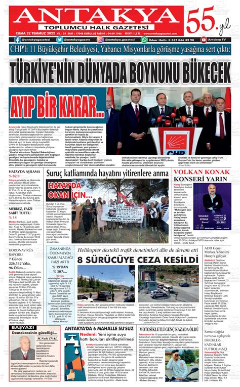 22 Temmuz 2022 tarihli Antakya Gazete Manşetleri