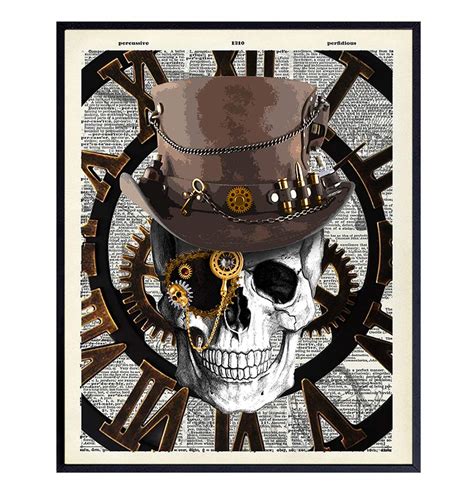 Steampunk Skull Dictionary Art Cool 8x10 Goth Wall Decor