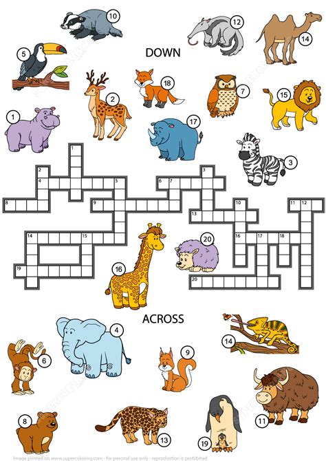 Animals Crossword Puzzle For Studying English Vocabulary