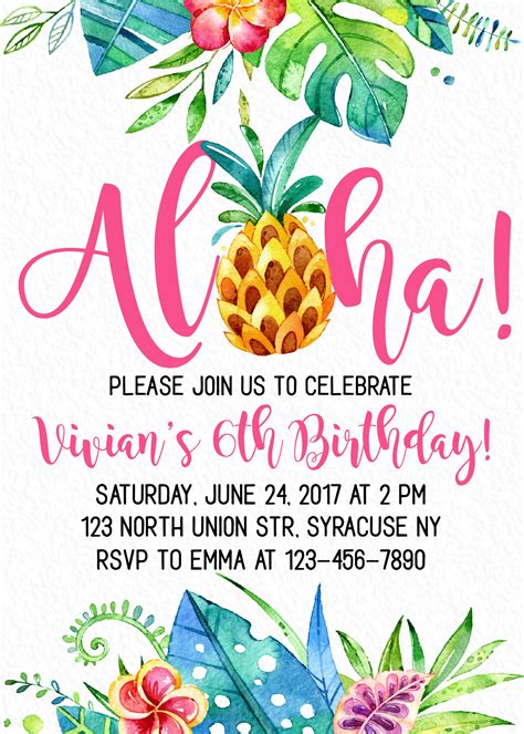 Aloha Birthday Invitation Hawaiian Birthday Invitation Luau Etsy