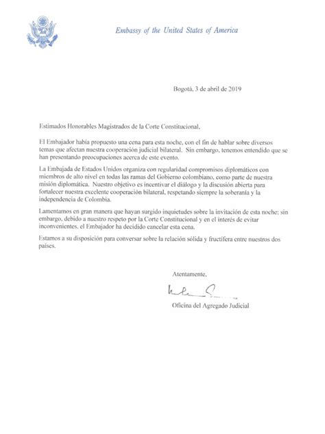Carta De La Embajada De Estados Unidos Pdf