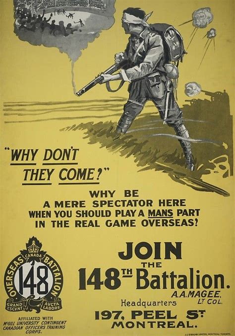 WW Propaganda Poster Vintage Canada Th Batallion Design Postcard Ww Propaganda Posters
