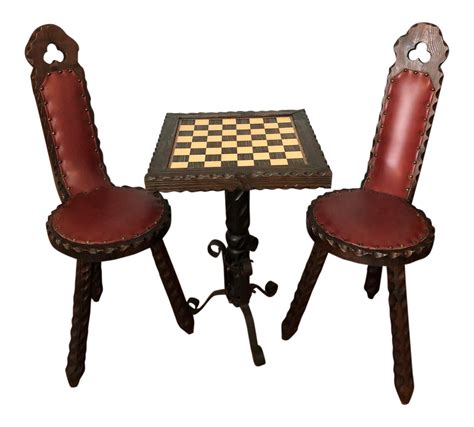 For example, classic game collection metal chess set is quite an aesthetic with the elevated dark wood board that goes well. Vintage Spanish Carved Chess Table & Chairs - Set of 3 ...