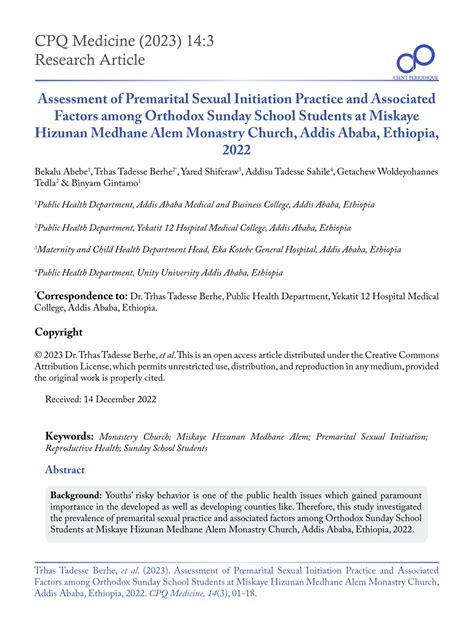 Pdf Assessment Of Premarital Sexual Initiation Practice And