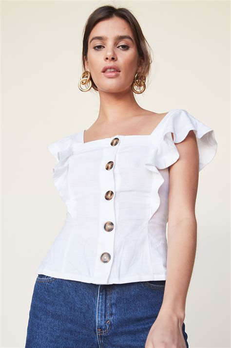 Button Up Ruffle Tank In White Lpa A Revolve Group Company