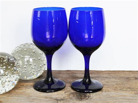 Libbey Cobalt Blue Wine Glasses Premier Wine Glass Set Of 2 Etsy