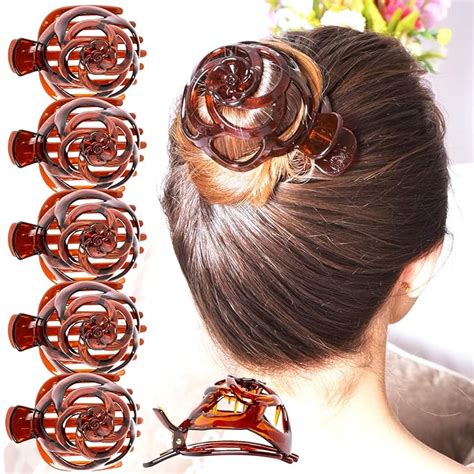 rc roche ornament 6 pcs womens stylish rose dome comb clamp shell plastic no slip