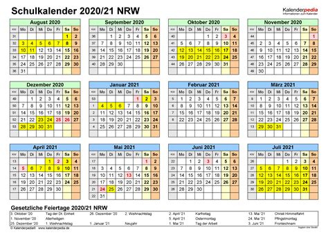 Download gratis de kalender 2021. Schulkalender 2020/2021 NRW für Excel