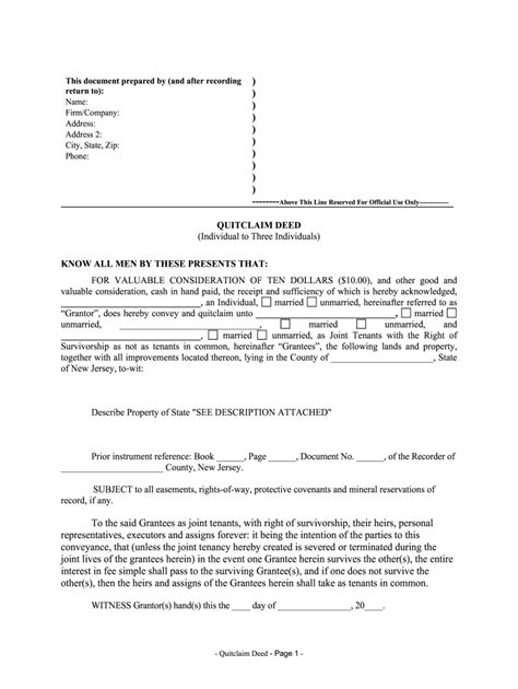 New Jersey Quitclaim Deed Form Fill Out And Sign Printable Pdf