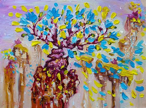 Blue Flower Painting Tree Art Oil On Canvas By Ekaterina Chernova Painting By Ekaterina Chernova