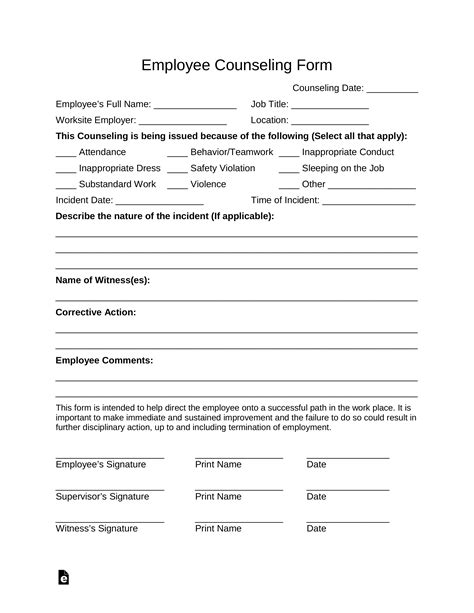 employee counseling form  word eforms
