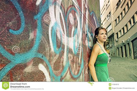 Teen Girl And Graffiti Wall Stock Image Image Of