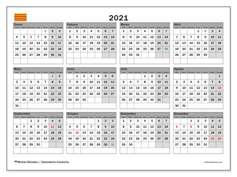 Calendario 2021 gratis para imprimir en formato pdf. Calendario 2021, Cataluña (España) - Michel Zbinden ES
