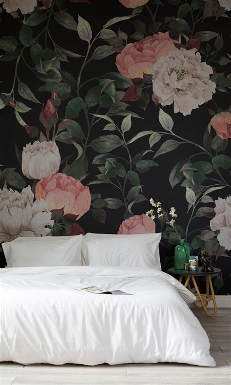 Dark Vintage Floral Wallpaper Mural Hovia Floral Bedroom Home