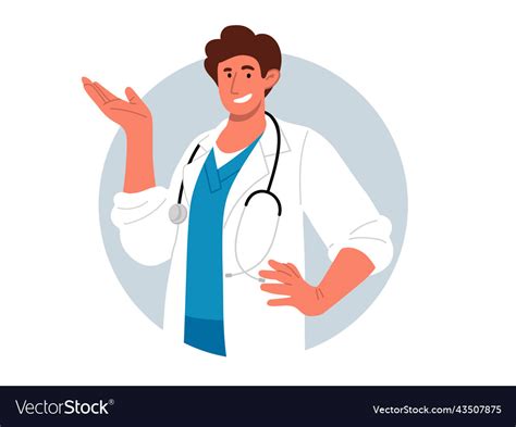 Smiling Doctor With Stethoscope Showing Something Vector Image