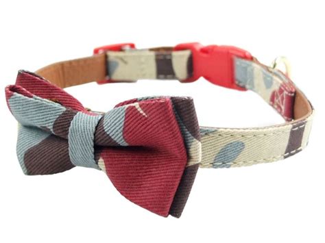 Red Blue Cream Camo Chequered Luxury Bow Tie Dog Collar All Dog