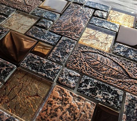 Nature Design High Relief 3d Stone Metal Glass Copper Mosaic Tiles