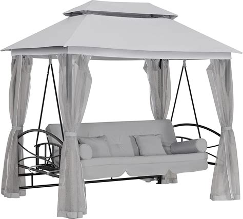 Outsunny 3 Seater Convertible Swing Chair Outdoor Gazebo Swing Seat