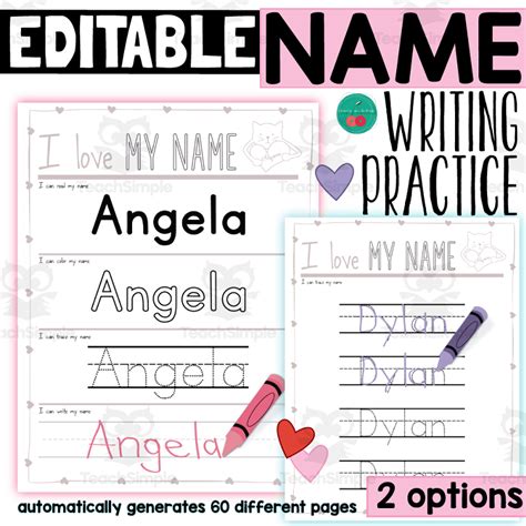 Name Tracing Editable Worksheets Valentines Day Theme Name Practice By