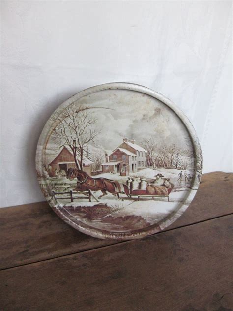 Vintage Currier And Ives Cookie Tin Currier And Ives American Farm