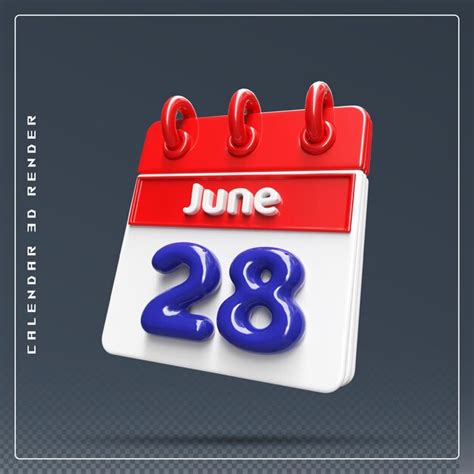 Premium Psd 28th June Calendar Icon 3d Render