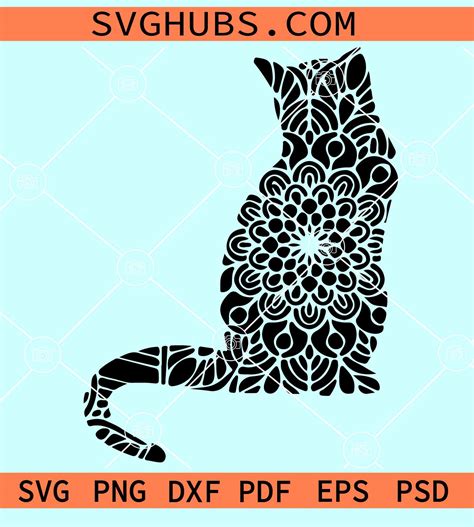 Mandala Cat Svg Cat Zentangle Svg Cat Mandala Svg Floral Cat Svg