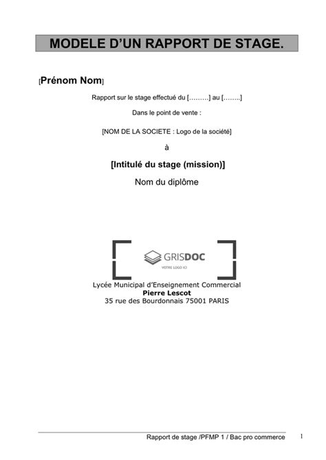 Modele Dun Rapport De Stage DOC PDF Page Sur
