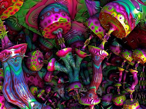 Art Print Poster Painting Drawing Psychedelic Magic Mushrooms Weird
