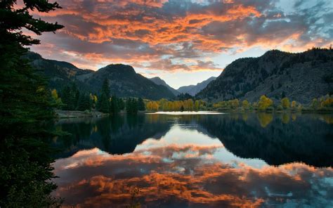 Wallpaper Lake Sky Clouds Mountains Trees Water Reflection Autumn