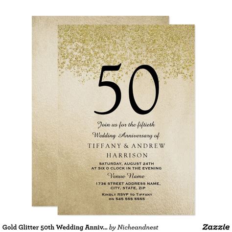 Gold Glitter 50th Wedding Anniversary Invitation 50th