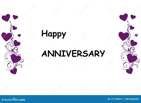 Happy Anniversary Greeting Card In Purple Hearts On White Background