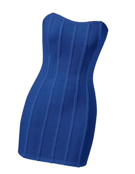 Sexy Solid Strapless Bodycon Sleeveless Blue Womens Dresses Women S