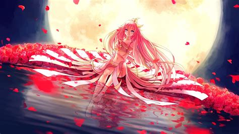 Wallpaper Anime Girls Red Moon Rose Ia Vocaloid Flower Petals