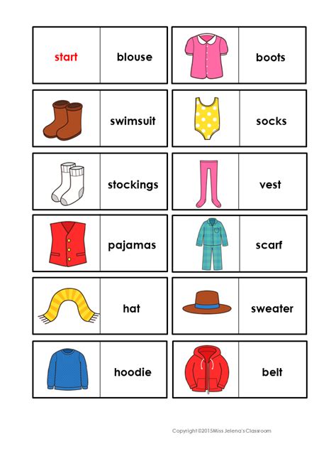 When you have to teach clothes vocabulary, do you always use flashcards and illustrations? Clothes Domino Game | English worksheets for kindergarten ...