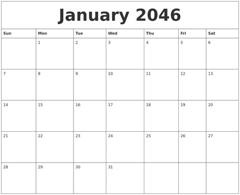 January 2046 Printable Calendars Free