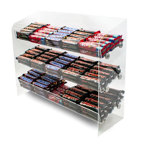 Acrylic Counter Merchandiser 3 Shelf Confectionery Gravity Feed