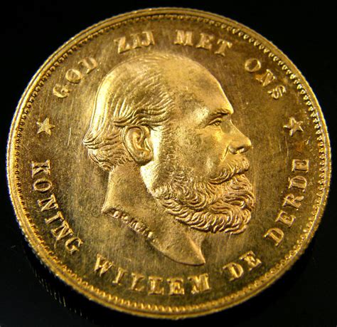 1877 Dutch Gold Coin Nederlands 10 Guilders Co 153
