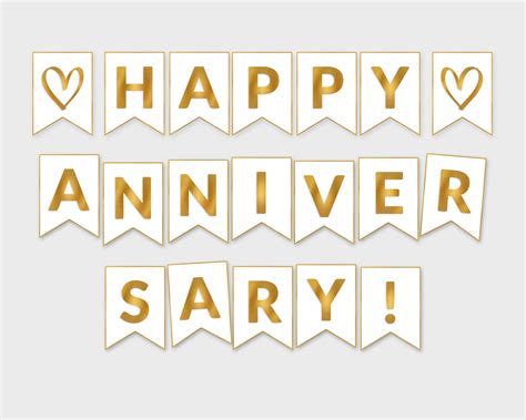 Happy Anniversary Printable Banner White And Gold Foil Flags Etsy