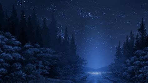 1920x1080 Road Stars Night Fox Forest Trees Anime Coolwallpapersme