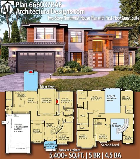 Plan 666037raf Two Story Northwest House Plan With First Floor Guest