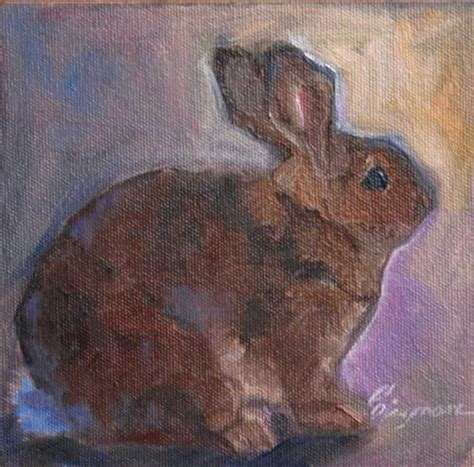 A Painting Of A Rabbit Sitting On Top Of A Table