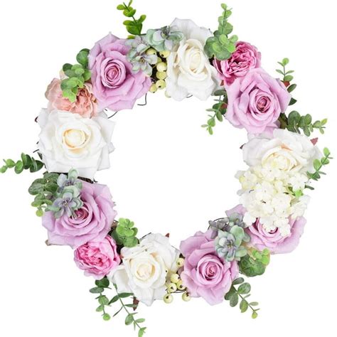 Coolmade Artificial Rose Flower Wreath 14 Door Wreath Adorn With