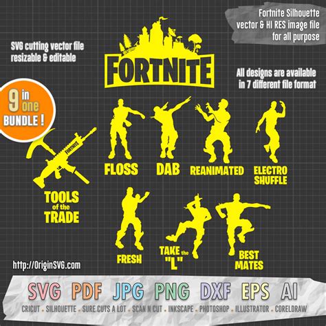 Fortnite Emote Silhouette 9 In 1 Bundle Sticker Svg Cut Files