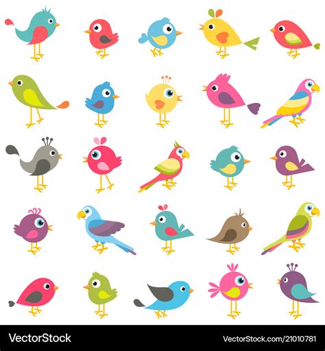 Set Of Cute Cartoon Birds Royalty Free Vector Image