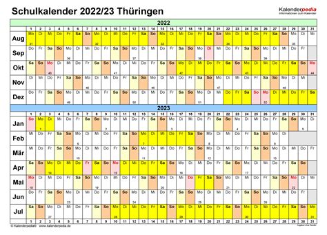 Schulkalender 20222023 Thüringen Für Pdf