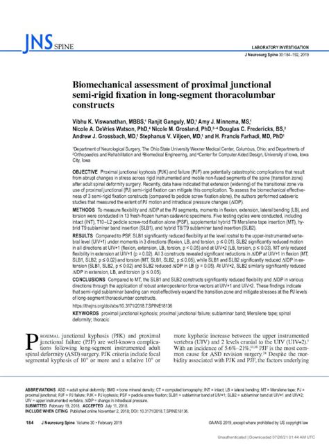 PDF Biomechanical Assessment Of Proximal Junctional Semi Rigid